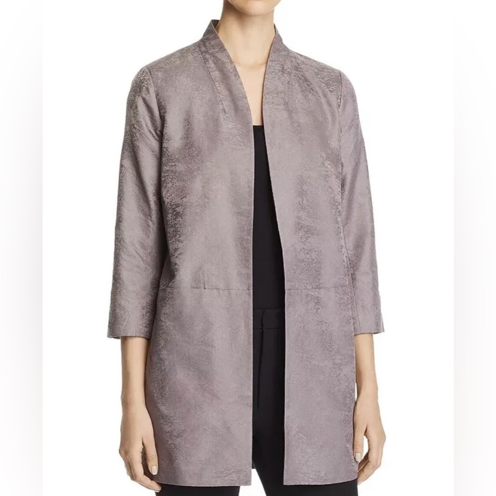 Eileen Fisher Marble Satin Jacquard Std Collar Jacket Luna PL